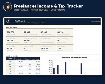 Modello Excel per il monitoraggio di entrate e tasse dei freelance / Calcolatore per l'accantonamento fiscale 1099 / Foglio di calcolo per il monitoraggio delle fatture / Video tutorial