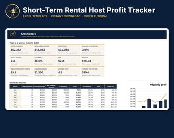 Modello Excel per il monitoraggio dei profitti degli host Airbnb / Foglio di calcolo per affitti a breve termine / Tasso di occupazione e punto di pareggio / VRBO / Video tutorial