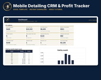 Modello CRM Excel per autolavaggio/lavaggio auto / Monitoraggio clienti per autolavaggio/Ricavi ricorrenti / Calcolatore prezzi / Pianificatore di percorso / Video tutorial