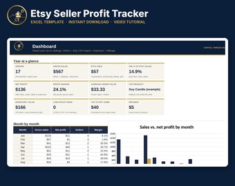 Modello Excel per il monitoraggio dei profitti dei venditori Etsy / Calcolatore delle commissioni Etsy / Profitto per prodotto / Foglio di calcolo per il calcolo dei prezzi / Video tutorial