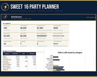 Sweet 16 Party Planner Excel Template | Sweet Sixteen Budget Spreadsheet | Venue Comparison | RSVP Tracker | Seating Chart | Video Tutorial