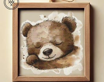 Baby Bear Cross Stitch Pattern | Baby Room Decor | PDF DIY Pattern | Easy to Follow DMC Threads Art for Nursery & Kids&#39; Rooms