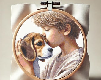 Dog Lover Cross Stitch Pattern: Boy and Beagle (PDF)