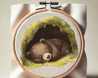 Sleeping Bear Cross Stitch Pattern: Nursery Decor (PDF DIY Pattern)