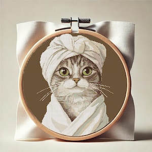 Spa Cat Cross Stitch Pattern: Relaxing Feline Design (PDF Pattern)