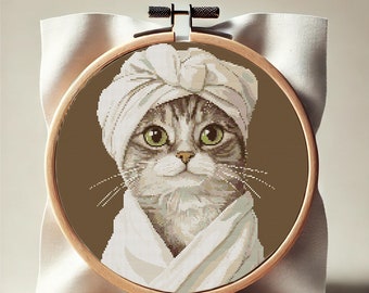 Spa Cat Cross Stitch Pattern: Relaxing Feline Design (PDF Pattern)