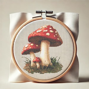 Fly Agaric Mushroom - Cross stitch (PDF) Autumn pattern  | Easy to Follow
