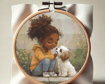 Girl and Pup Cross Stitch Pattern: Modern Dog Lover Design (PDF Pattern)