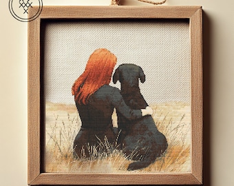 Girl and Black Labrador Cross Stitch Pattern: Dog Lover Gift (PDF)