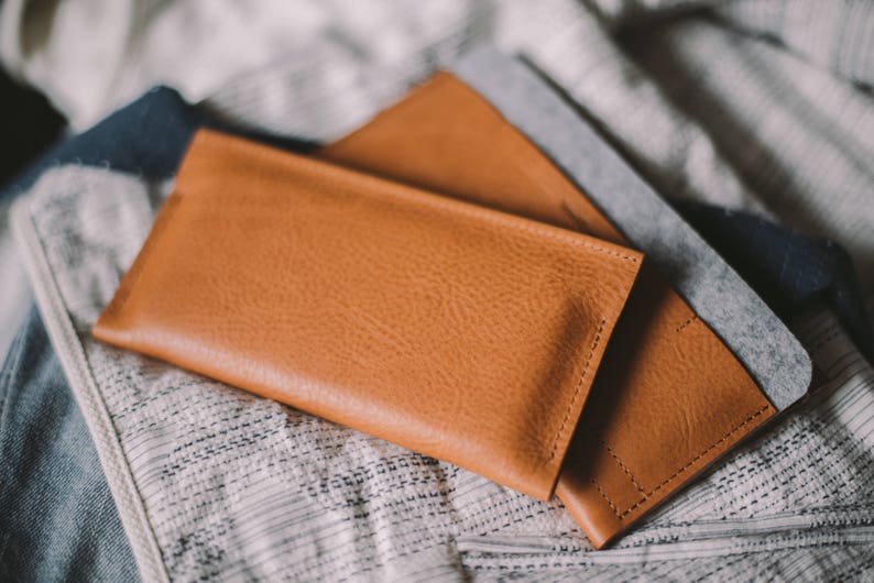 Sophisticated Brown Leather iPhone 15 Wallet: Card Slot, Secure Cap Closure, Natural Wool Felt, Minimalist Design, Premium Leather Carrier image 5