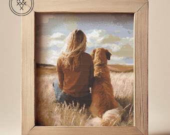 Golden Retriever Cross Stitch Pattern: Sunset Dog Lover Design (PDF)