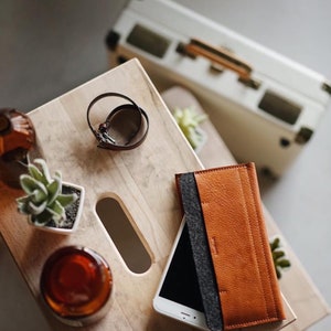 Sophisticated Brown Leather iPhone 15 Wallet: Card Slot, Secure Cap Closure, Natural Wool Felt, Minimalist Design, Premium Leather Carrier image 2