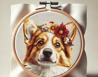 Corgis mit Blumen Kreuzstichmuster: Easy Dog Lover Design (PDF)