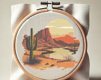 Desert Landscape Cross-Stitch Pattern: Nature Lover, Pattern Keeper Compatible (PDF)