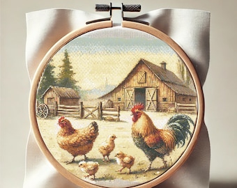 Farm chickens (PDF) | Easy to Follow | Pattern Keeper & Markup R-XP Compatible | DMC Threads Pattern