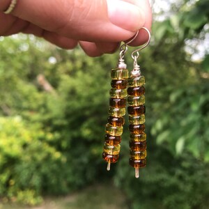 Handmade Sterling Silver Amber & Yellow Glass Beaded Dangle Earrings