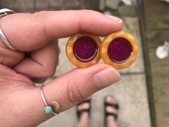 Handmade Vintage Bakelite Button Post Earrings - image 8