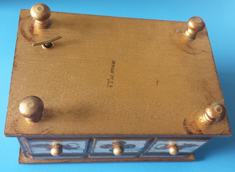 Vintage Jewelry Music Box Shabby Chic Gold Wash 1950s
