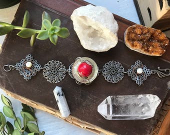 Handmade Filigree Bracelet With Upcycled Wire Wrapped Vintage Lucite And Bakelite Buttons