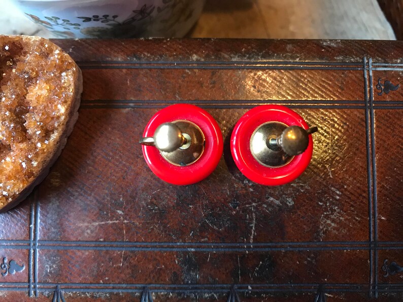 Antique Red Bakelite Screw Back Earrings 1930s