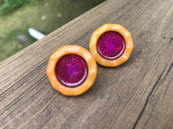 Handmade Vintage Bakelite Button Post Earrings - image 4