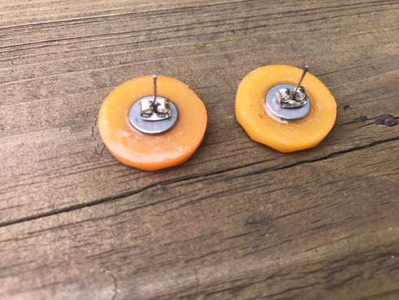 Handmade Vintage Bakelite Button Post Earrings - image 6