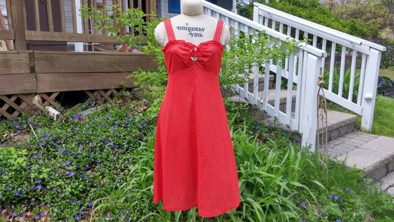 Vintage Retro Red and White Polka Dot Terri Juniors California Dress 1970s