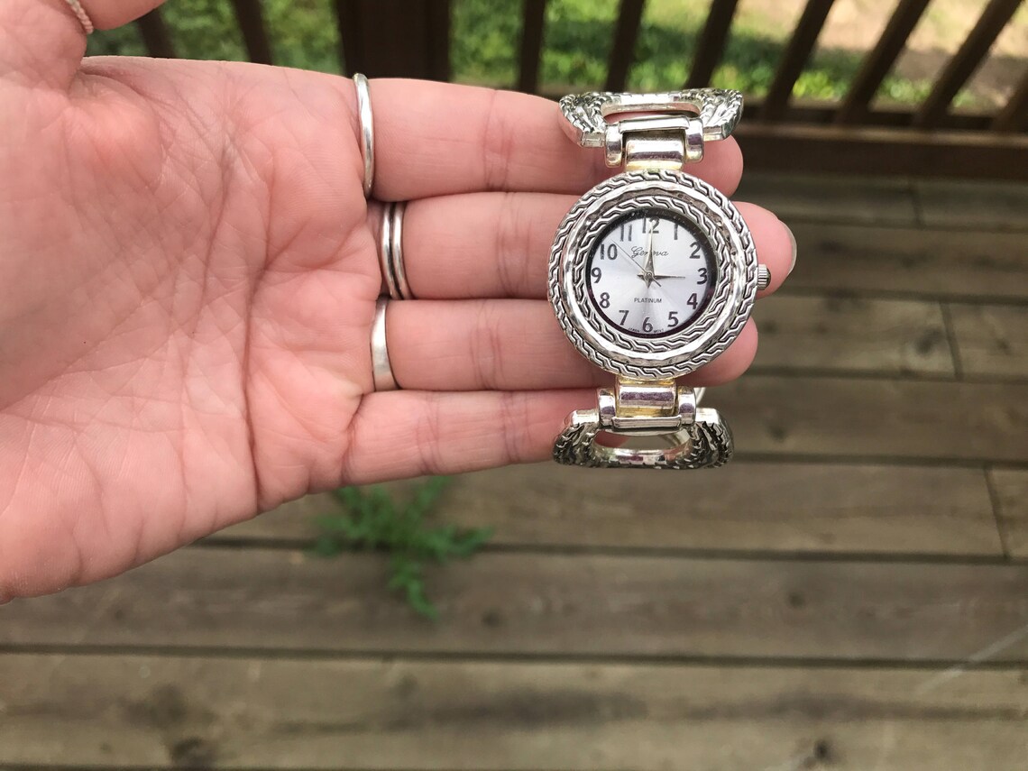 Vintage Geneva Japan Movt Watch Stainless Steel Band Chunky Etsy