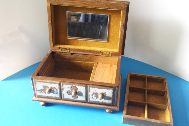 Vintage Jewelry Music Box Shabby Chic Gold Wash 1950s