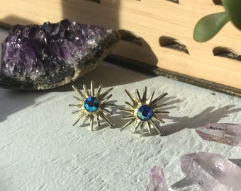 Vintage Mid Century 1950s Star Burst And Rhinestone Screw Back Earrings