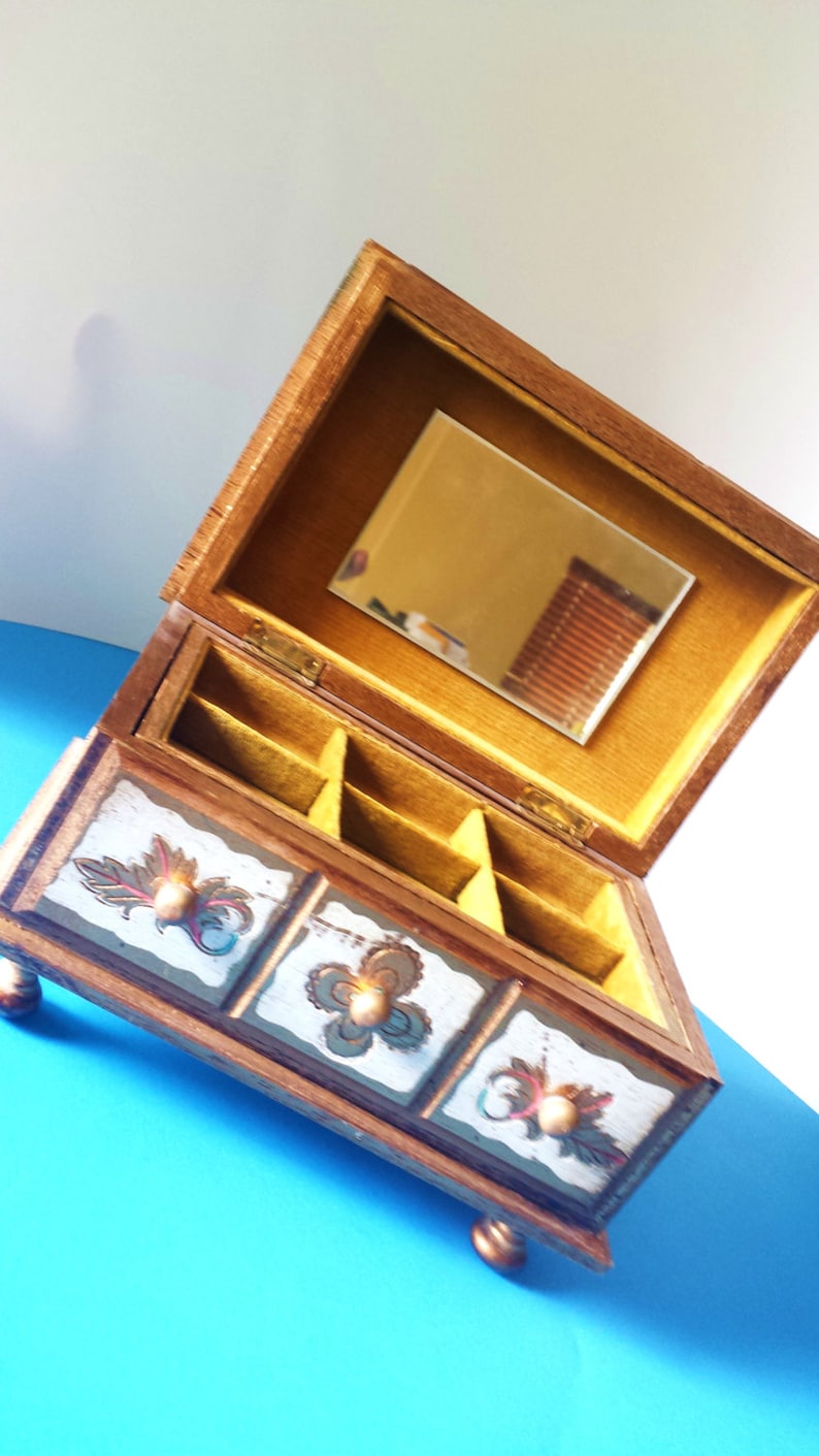 Vintage Jewelry Music Box Shabby Chic Gold Wash 1950s