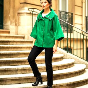 Vintage Wide Collar REQ Green 3/4 Sleeve Jacket, Size Large, 1980s