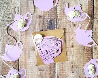 Lilac Tea Party set. Tea Cup Garland, teapot garlandtea party decorations decorations, tea party decor, birthday decor, wedding celebration