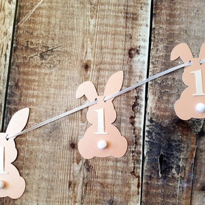 Pearlescent Pink First birthday Bunny Garland, pink birthday decorations, tea party decor, birthday decor, baby girl decor.