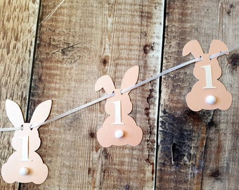 Pearlescent Pink First birthday Bunny Garland, pink birthday decorations, tea party decor, birthday decor, baby girl decor.