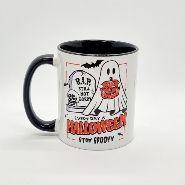 Every Day is Halloween Stay Spooky Mug. Black and White Ceramic Mug. Fall and Autumn Mug. Ghost Mug. RIP Mug.