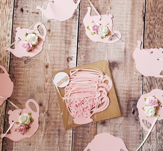 Pink Tea Party set. Tea Cup Garland, teapot garland tea party decorations decorations, tea party decor, birthday decor, wedding celebration
