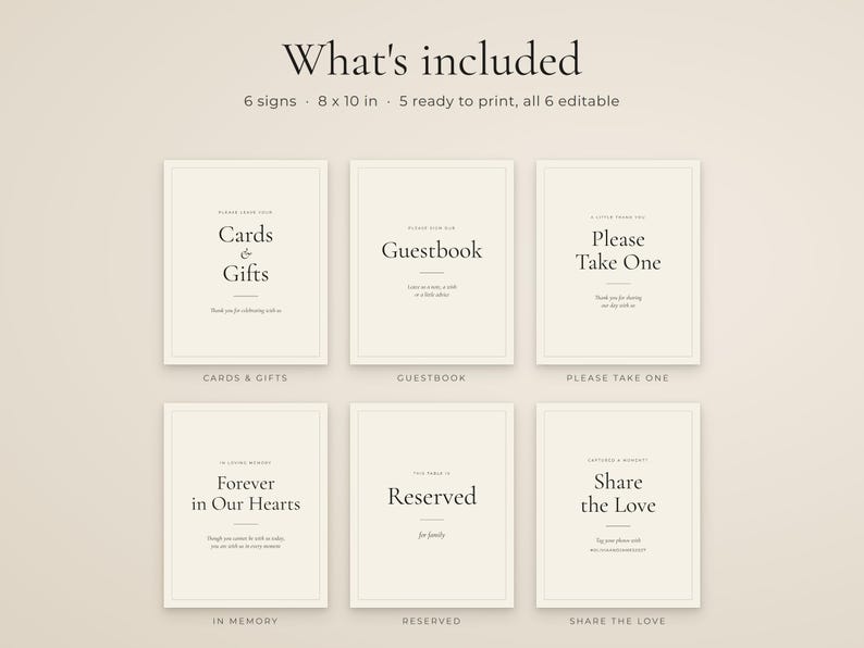 Minimalist Wedding Table Signs Set, Editable 8x10 in (digital Download ...