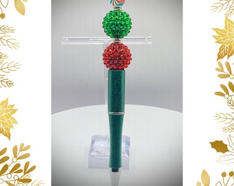 Custom Made Beaded Christmas Pen - Ballpoint Pen - Black Ink - Jeweled Beading - Gifts/Journal - Free U.S. Shipping - Refillable Ink Pen