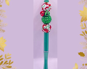 Jingle Bells Christmas Pen - Ballpoint Pen - Black Ink - Jeweled Beading - Gifts - Free U.S. Shipping - Refillable Ink Pen - Holiday themed