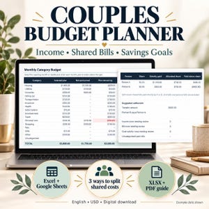 Hoja de cálculo para presupuesto de parejas, gastos compartidos y objetivos de ahorro — Excel / Google Sheets
