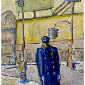 People of Interest: OriginalNYC Traffic Cop on a Snowy Day 24 x 30 x 1.5 Painting Acrylic Painting on Gallery Canvas