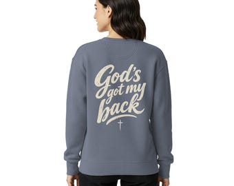 God's Got My Back Sweatshirt, Christelijke trui met ronde hals, Geloofssweatshirt met print op de achterkant, Cadeau met Bijbeltekst, LDS-cadeau, Religieuze trui voor de herfst