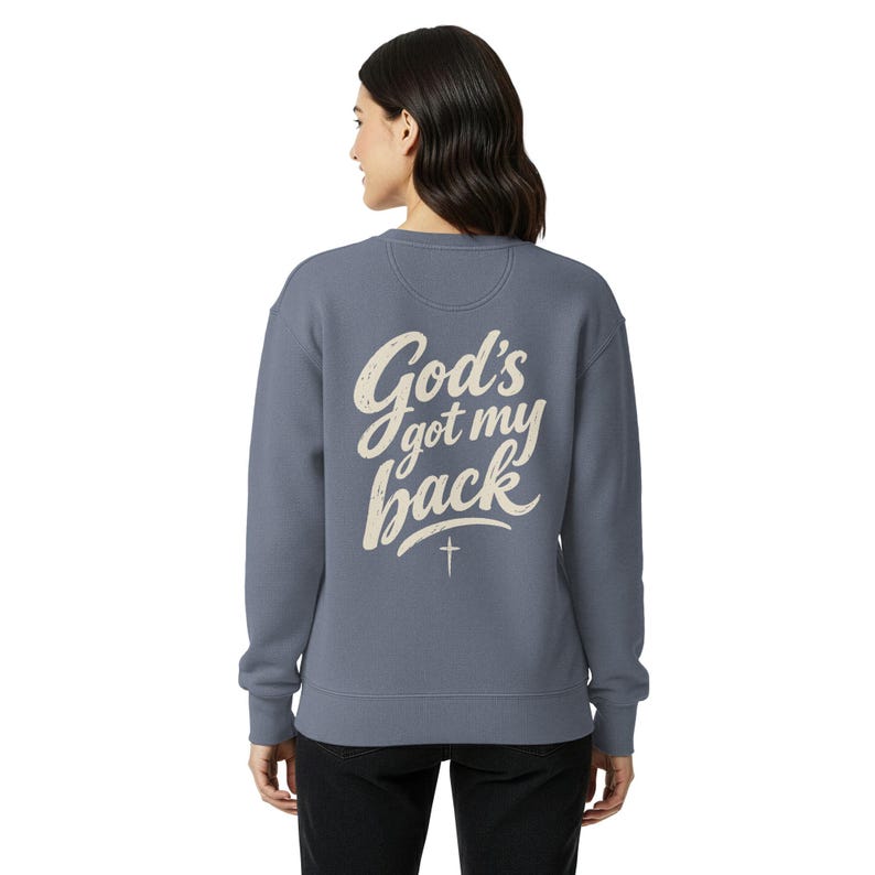 God's Got My Back Sweatshirt, Christian Crewneck, Faith Sweatshirt with Back Print, Bible Verse Gift, LDS Gift, Religious Fall Sweater image 1
