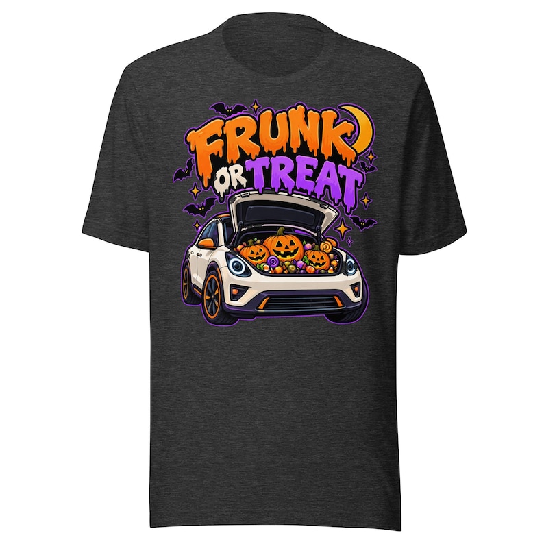 Frunk or Treat Shirt, Funny EV Halloween Tee, Electric Car Owner Gift, Frunk-or-Treat T-Shirt - White Car
