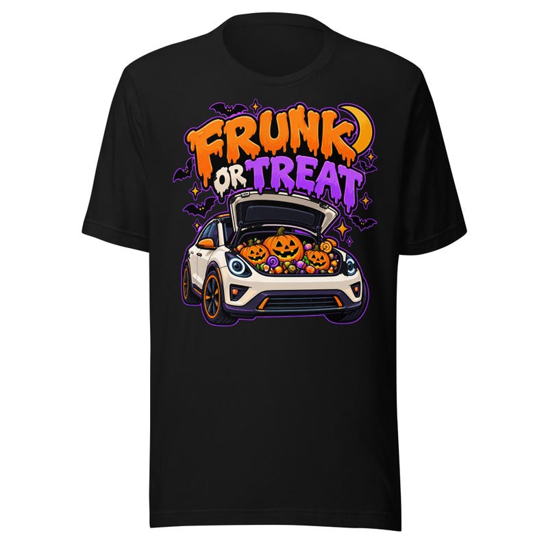 Frunk or Treat Shirt, Funny EV Halloween Tee, Electric Car Owner Gift, Frunk-or-Treat T-Shirt - White Car