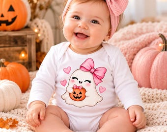Body de manga larga para bebé con adorable lazo rosa y oveja.