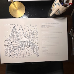 Tischsets für Winterhochzeiten, Tischdekoration für die Probe in einer alpinen Hütte, 11x17-Zoll-Druckvorlage für ein Willkommensdinner in den Bergen (4er-Pack, PDF)