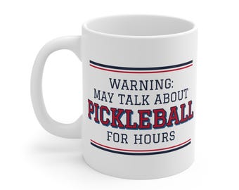 Taza con la leyenda "Advertencia: puede que hable de pickleball durante horas", regalo divertido para amantes del pickleball, regalo de Navidad para jugadores de pickleball, taza para amantes del pickleball.