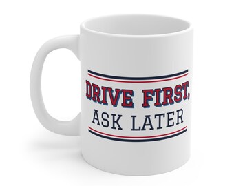 Taza de pickleball "Conduce primero, pregunta después", divertida taza de café de 325 ml para papá.